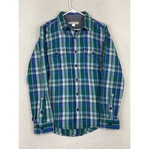 Outerknown Sz M Blue Green Plaid Blanket Flannel Shirt Organic Cotton Heavy